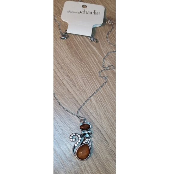 Charming Charlie bejeweled rhinestone kitty cat chain long necklace New NWT - Picture 2 of 3